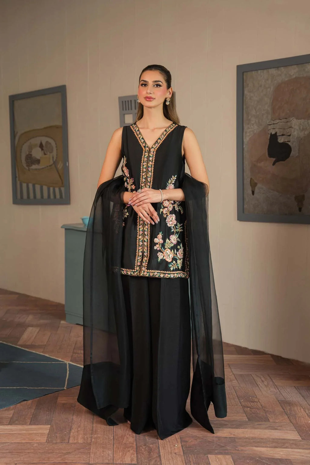 Floral formal sharara ensemble by Uzman Yasen
