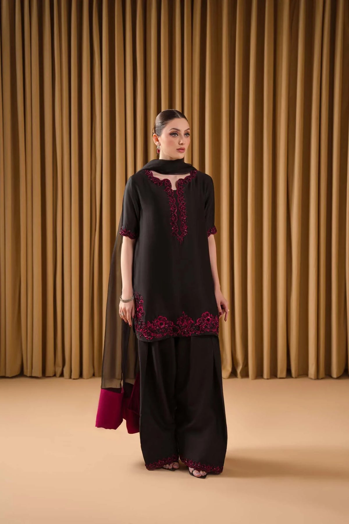 Ruby formal farshi shalwar by Uzman Yasen