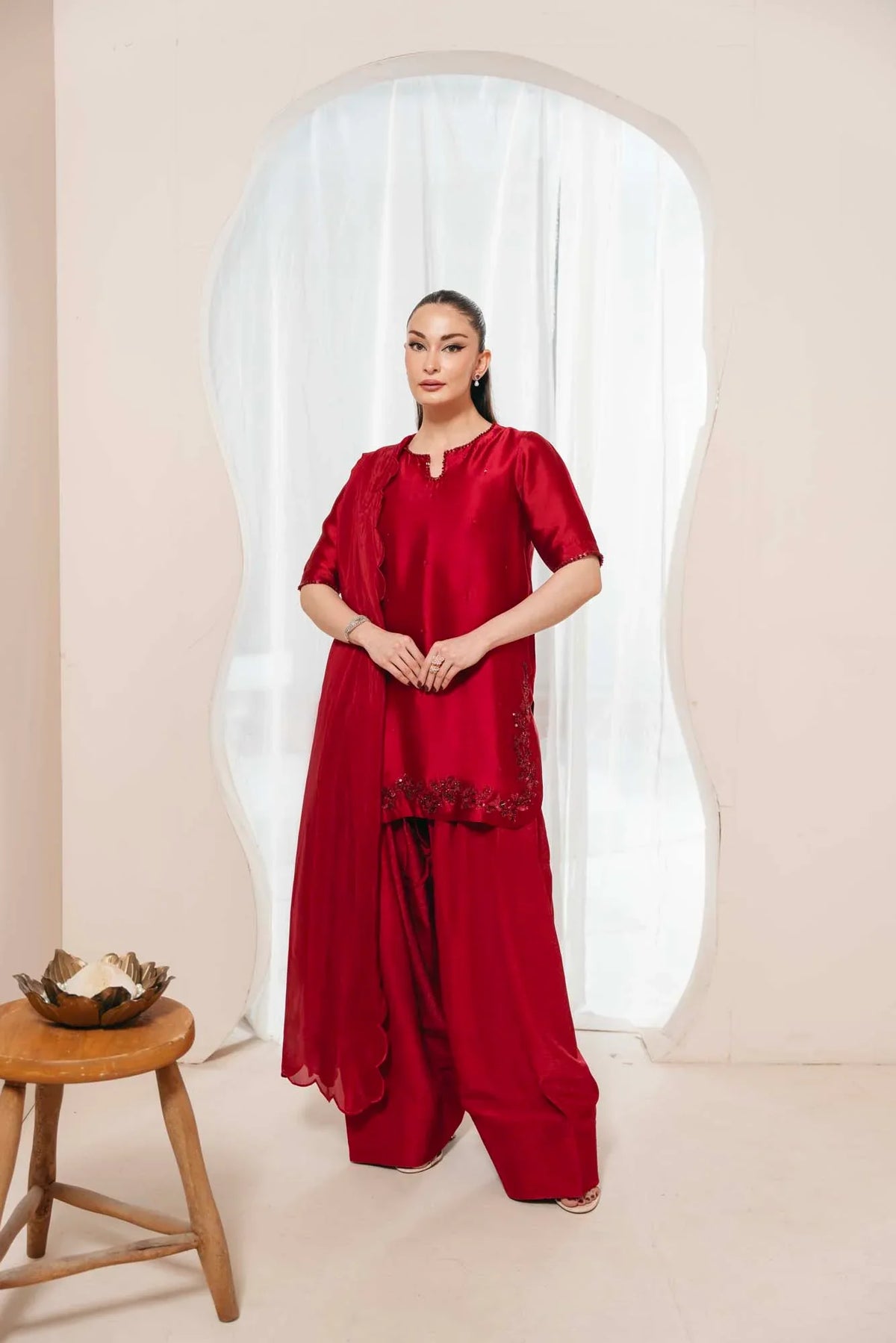 Cherry formal farshi shalwar by Uzman Yasen