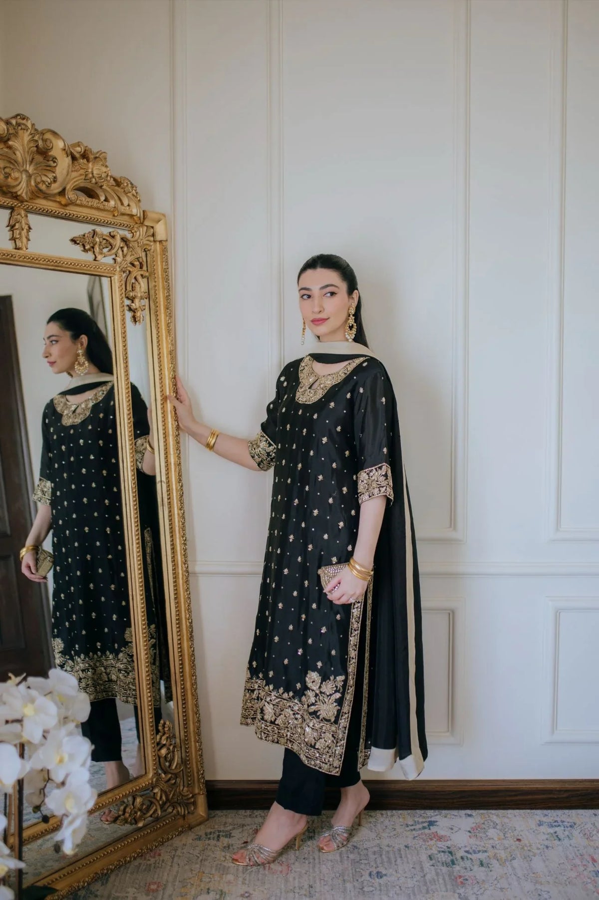 Sapphire formal long shirt ensemble by Uzman Yasen