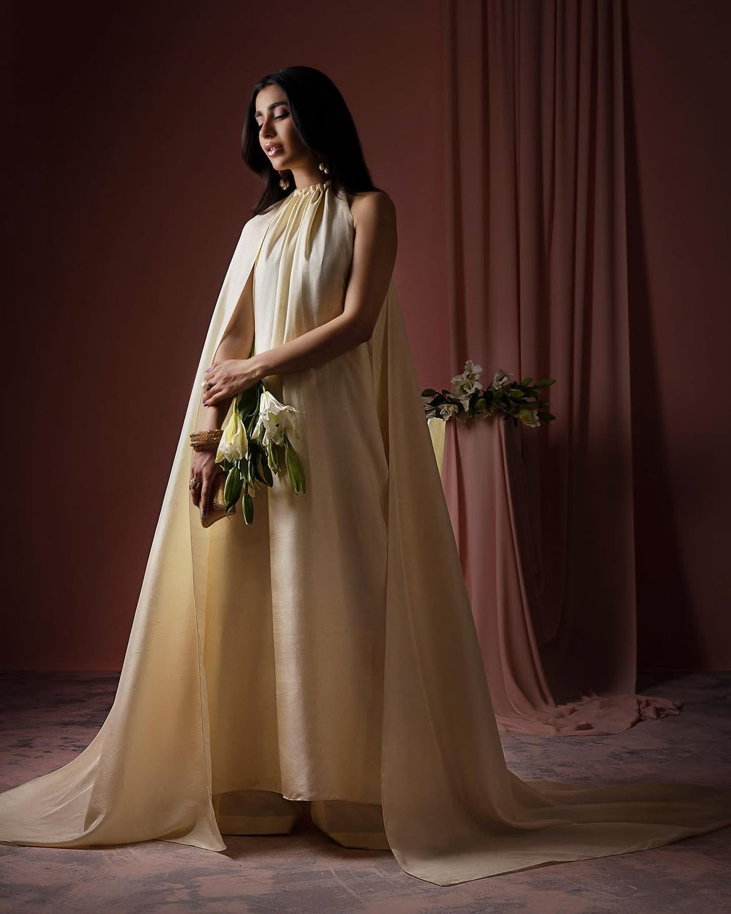 Ivory halter casual pret ensemble by Uzman Yasen