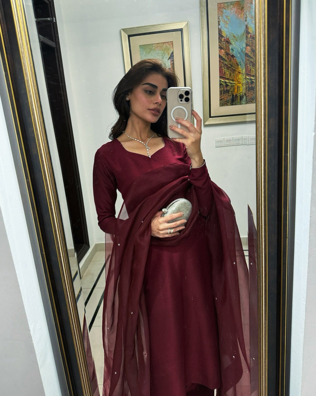 Deep maroon casual pret ensemble by Uzman Yasen